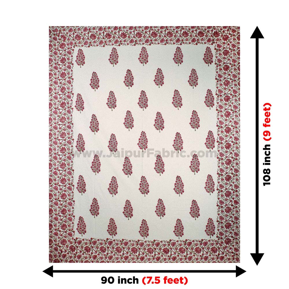 Traditional Tree Pink Hand Block Print Double Bedsheet