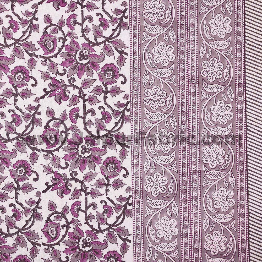 Pink Floral Festoon Hand Block Print Double Bedsheet