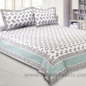 Dotted Flowers Hand Block Print Double Bedsheet