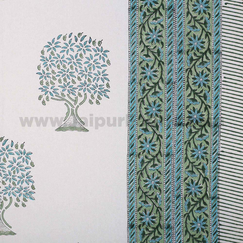 Holy Banyan Tree Green Hand Block Print Double Bedsheet