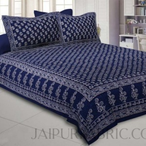 Natural Dye Navy Blue Dabu Print Double Bedsheet