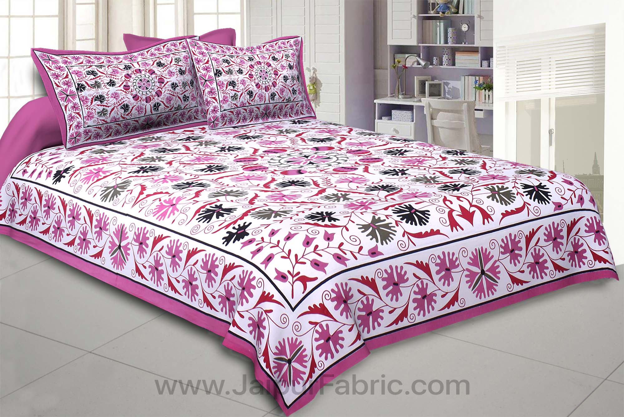 Pink Festive Vibes Double Bedsheet