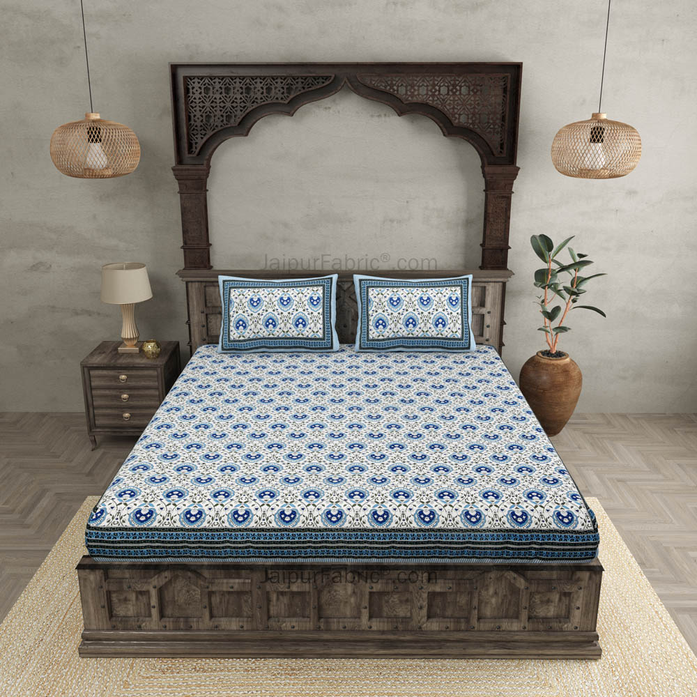 Blue Floral Corsage Double Bedsheet
