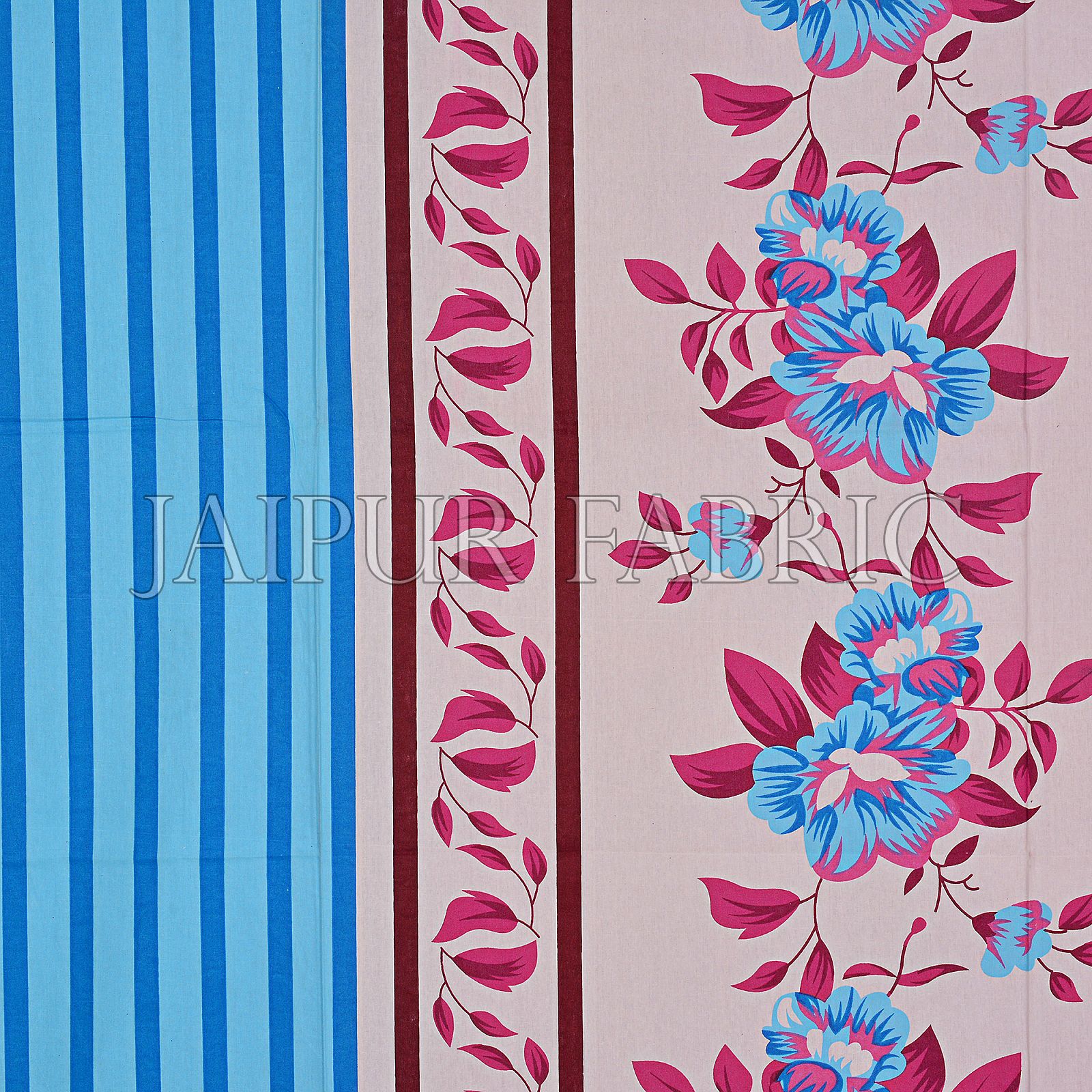 Blue Slanting Stripes with Pink Border Cotton Double Bed Sheet