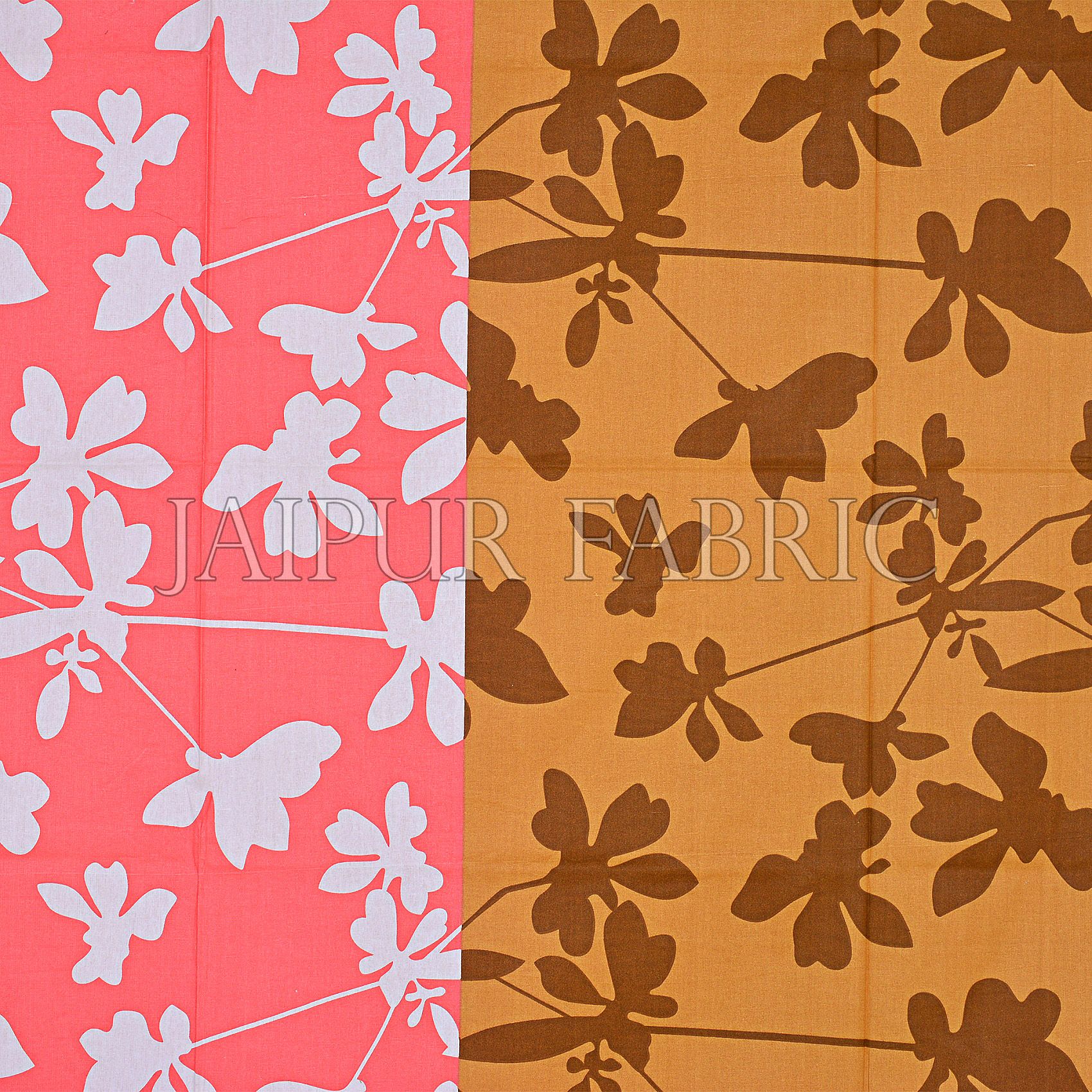 Brown and Peach Printed Cotton Double Bed Sheet