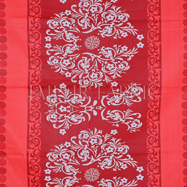 Red Rajasthani Block Printed Cotton Double Bed Sheet