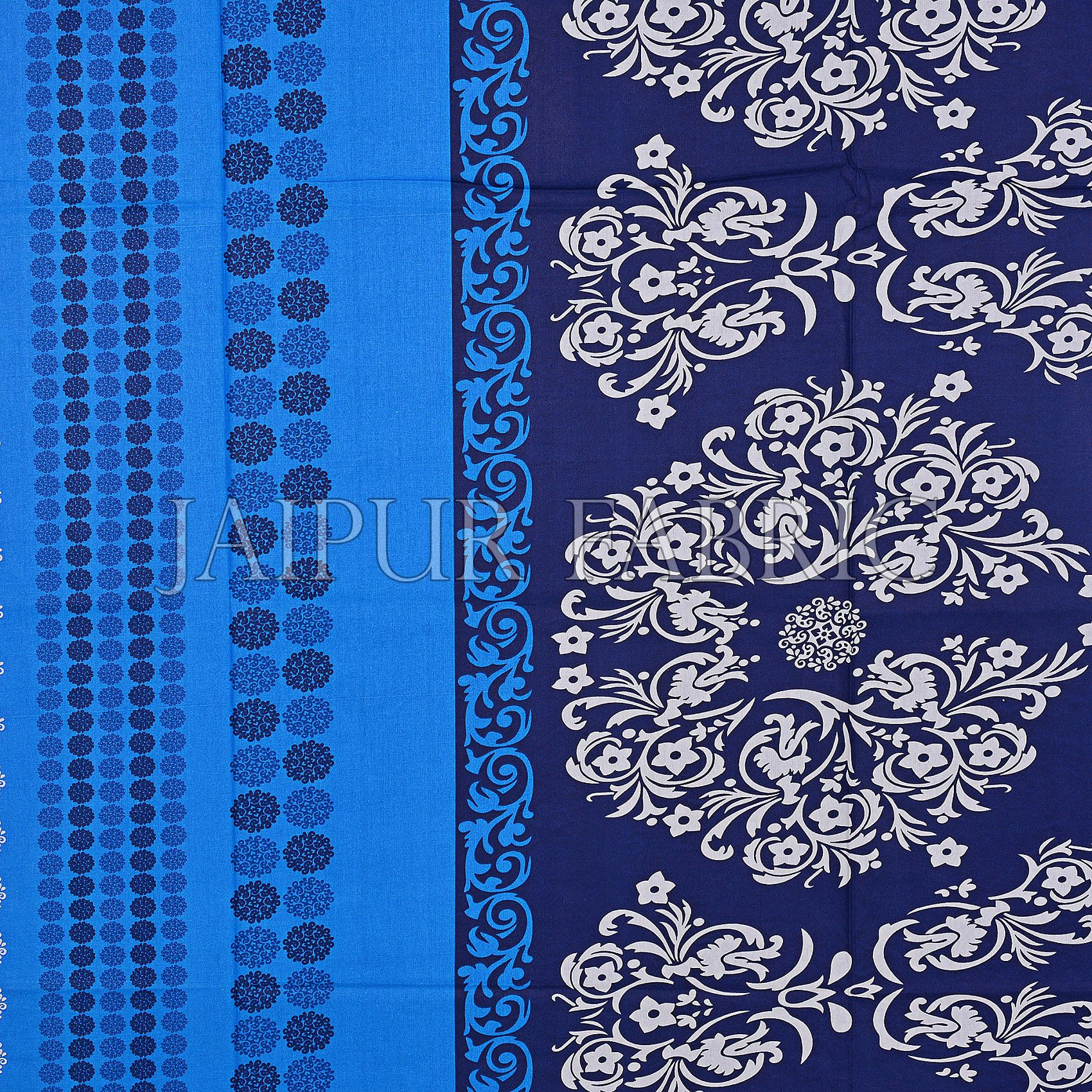 Blue Rajasthani Block Printed Cotton Double Bed Sheet