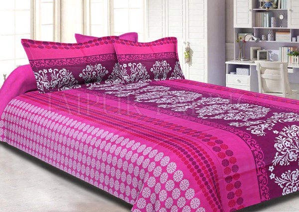 Pink Rajasthani Block Printed Cotton Double Bed Sheet