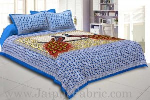 Wholesale Firozi Border Double Peacock Design Coton Double Bedsheet