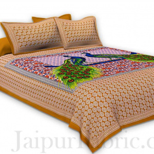 Brown Border Double Peacock Design Coton Double Bedsheet