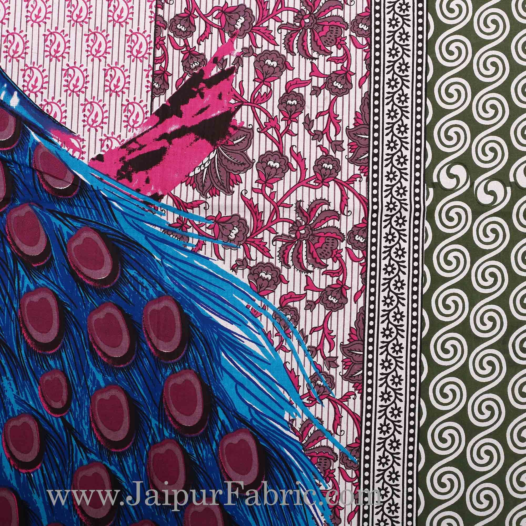 Green Border Double Peacock Design Coton Double Bedsheet
