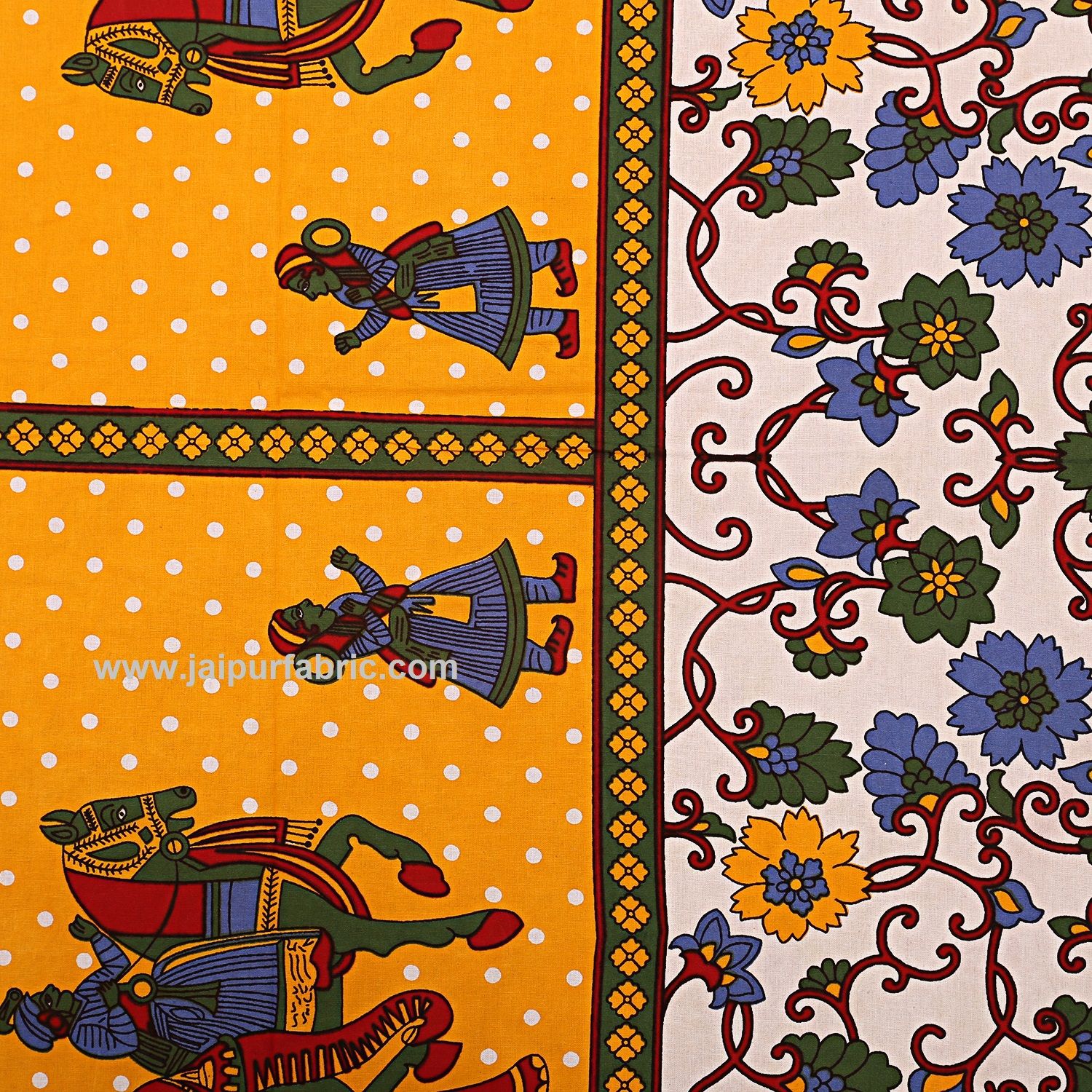 Double Bedsheet Yellow Border Gangaur Print Fine Cotton With Two Pillow Cover