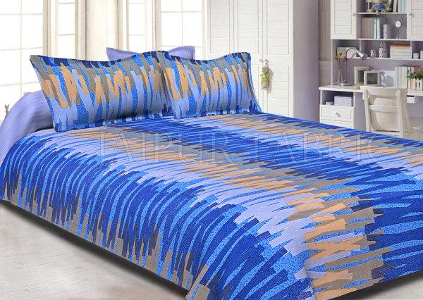 Blue Base Abstract Design Cotton Double Bed Sheet