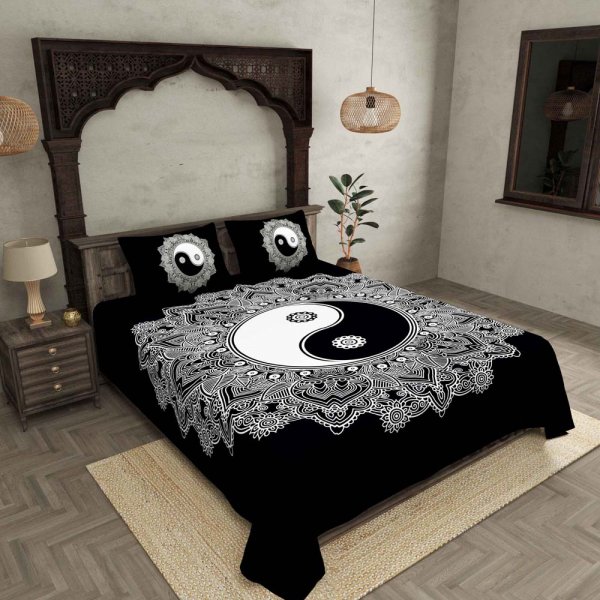 Doordarshan Print Black &amp; White Bedsheet