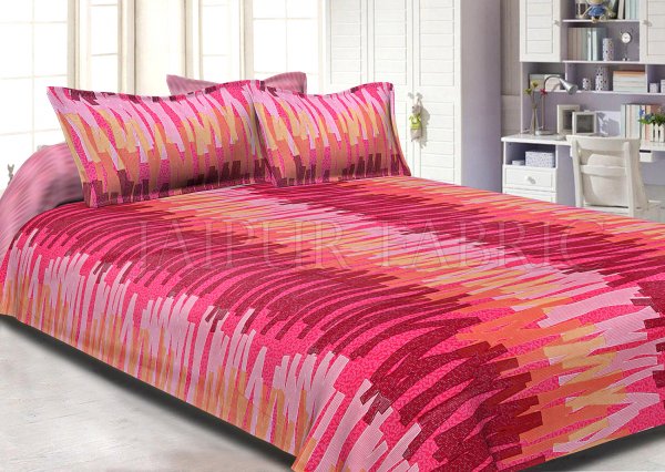 Pink Base Abstract Design Cotton Double Bed Sheet