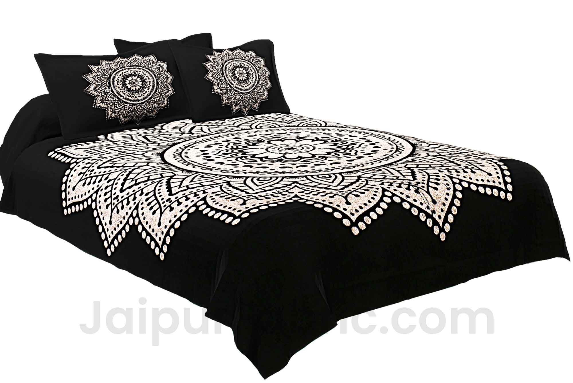 Big Rangoli Print Black & White Bedsheet