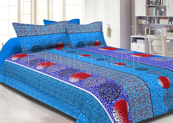 Blue Base Multi Color Tropical Print Cotton Double Bed Sheet