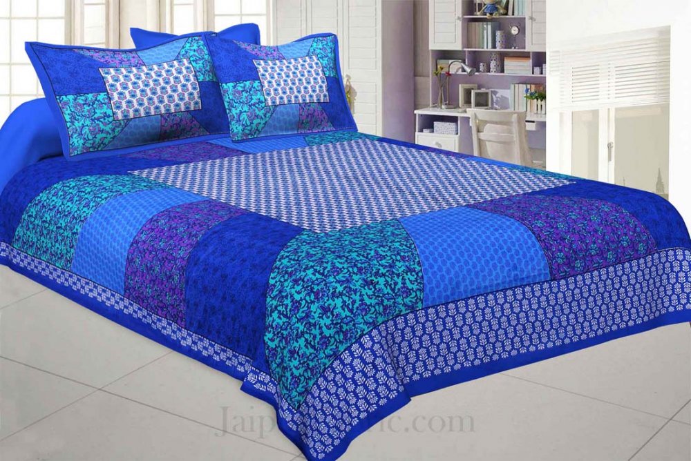 Festive Blue Multi Color Stripe Printed Cotton Bedsheet