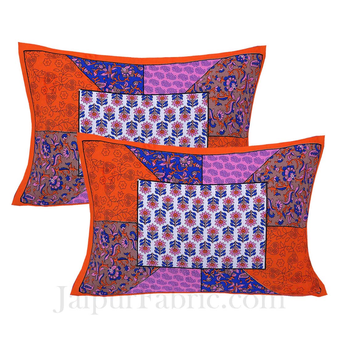 Festive Orange Multi Color Stripe Printed Cotton Bedsheet