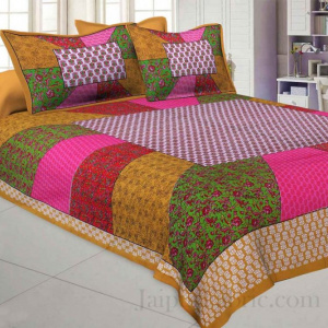 Festive Brown Multi Color Stripe Printed Cotton Bedsheet