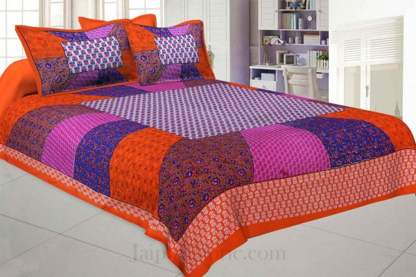 Festive Orange Multi Color Stripe Printed Cotton Bedsheet