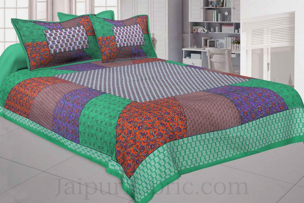 Festive Green Multi Color Stripe Printed Cotton Bedsheet