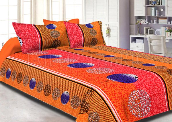 Multi Color Circle and Stripes Printed Cotton Double Bed Sheet