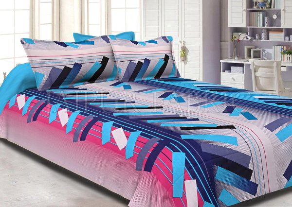 Blue Pink Texture Design Cotton Double Bed Sheet