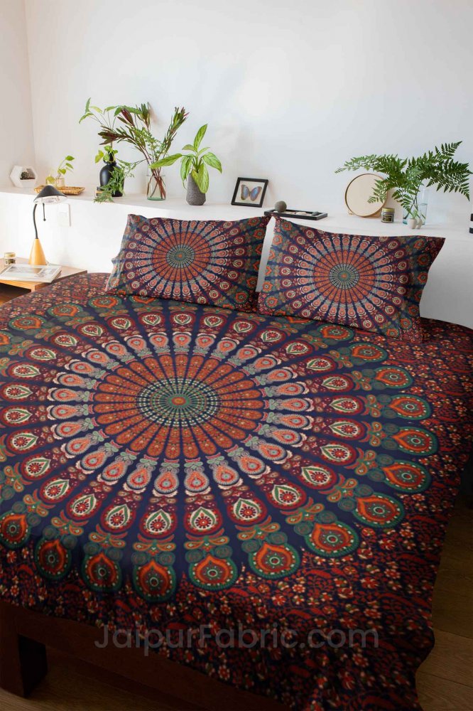 Colorful Mandala Double Bedsheet Tapestry with 2 Pillow Covers