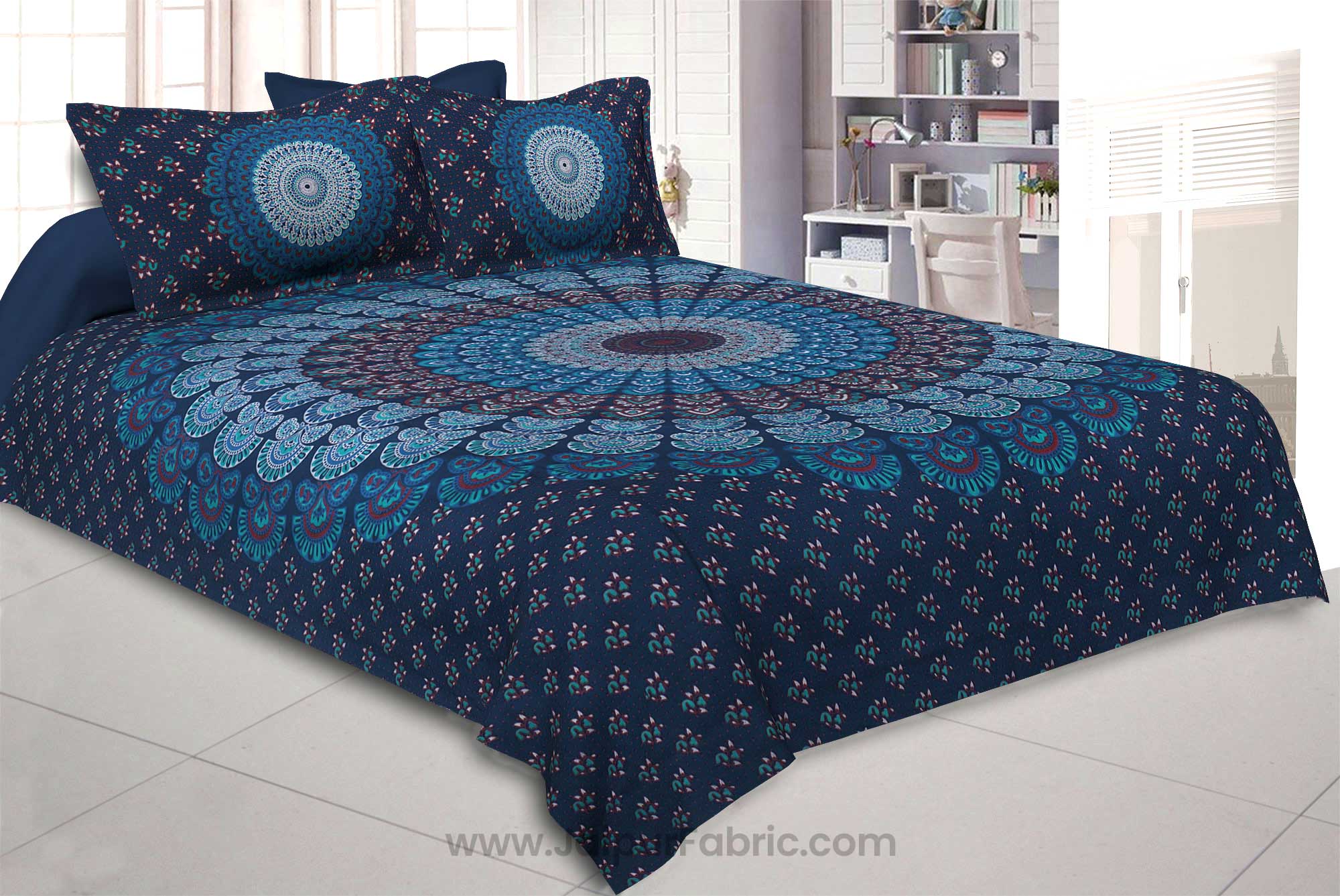 Purple Mandala Bedsheet Tapestry Floral Print With 2 Pillow Covers