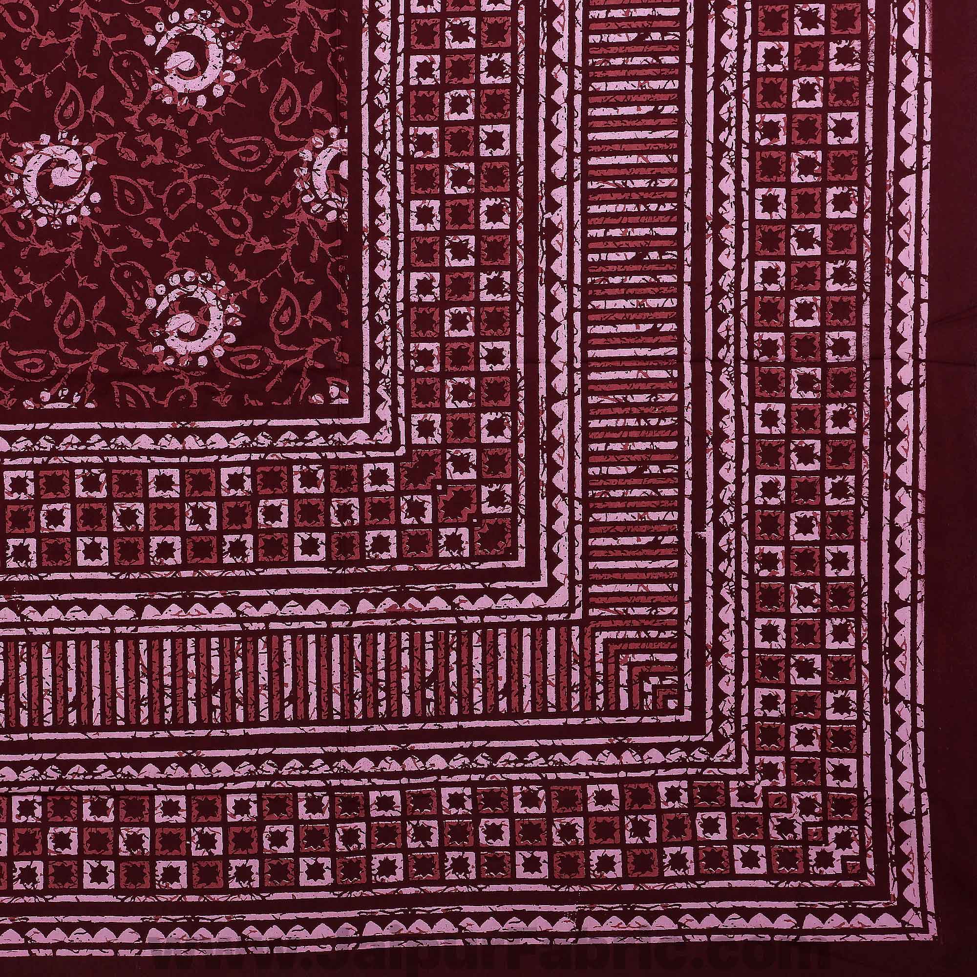 Maroon Rangoli Pure Cotton Jaipuri Dabu Print Bedsheet
