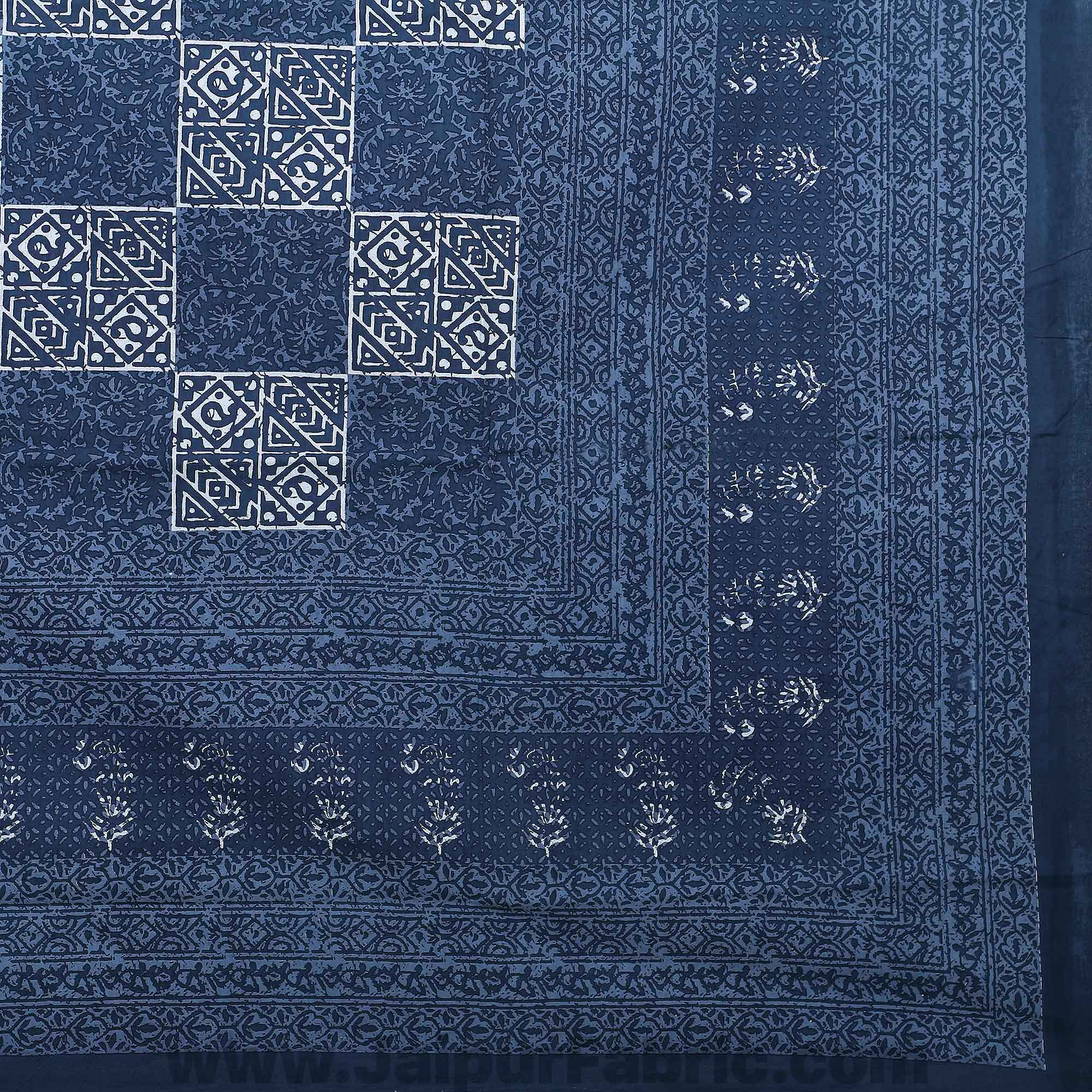 Dark Grey Check Pure Cotton Jaipuri Dabu Print Bedsheet