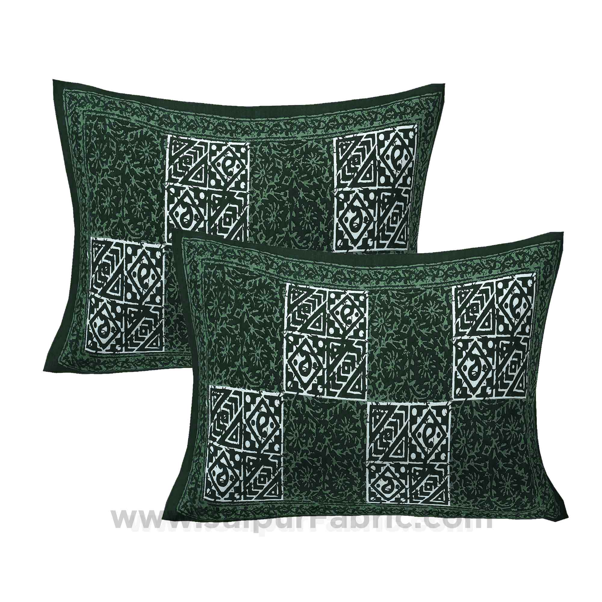 Green Check Pure Cotton Jaipuri Dabu Print Bedsheet