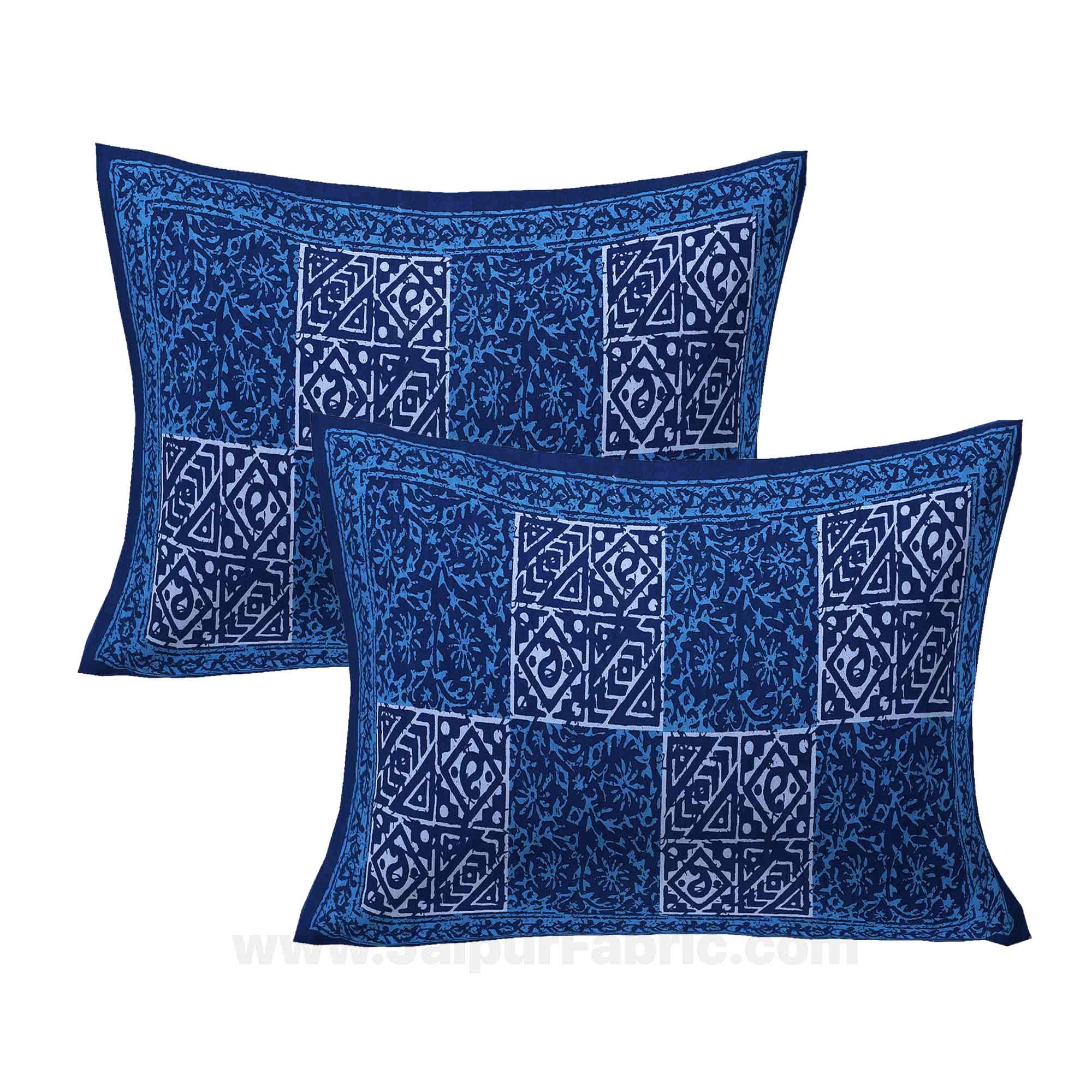Royal Blue Check Pure Cotton Jaipuri Dabu Print Bedsheet