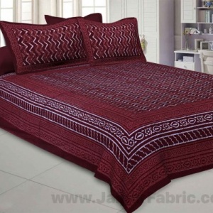 Maroon Zigzag Pure Cotton Jaipuri Dabu Print Bedsheet