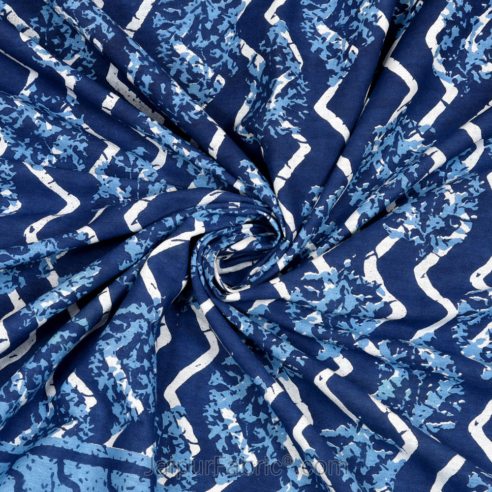 Royal Blue Zigzag  Pure Cotton Jaipuri Dabu Print Bedsheet