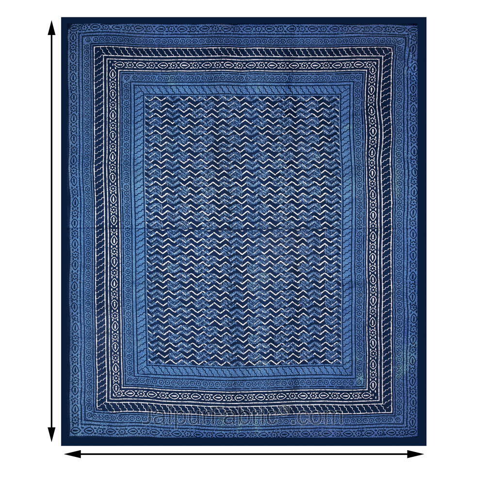 Royal Blue Zigzag  Pure Cotton Jaipuri Dabu Print Bedsheet