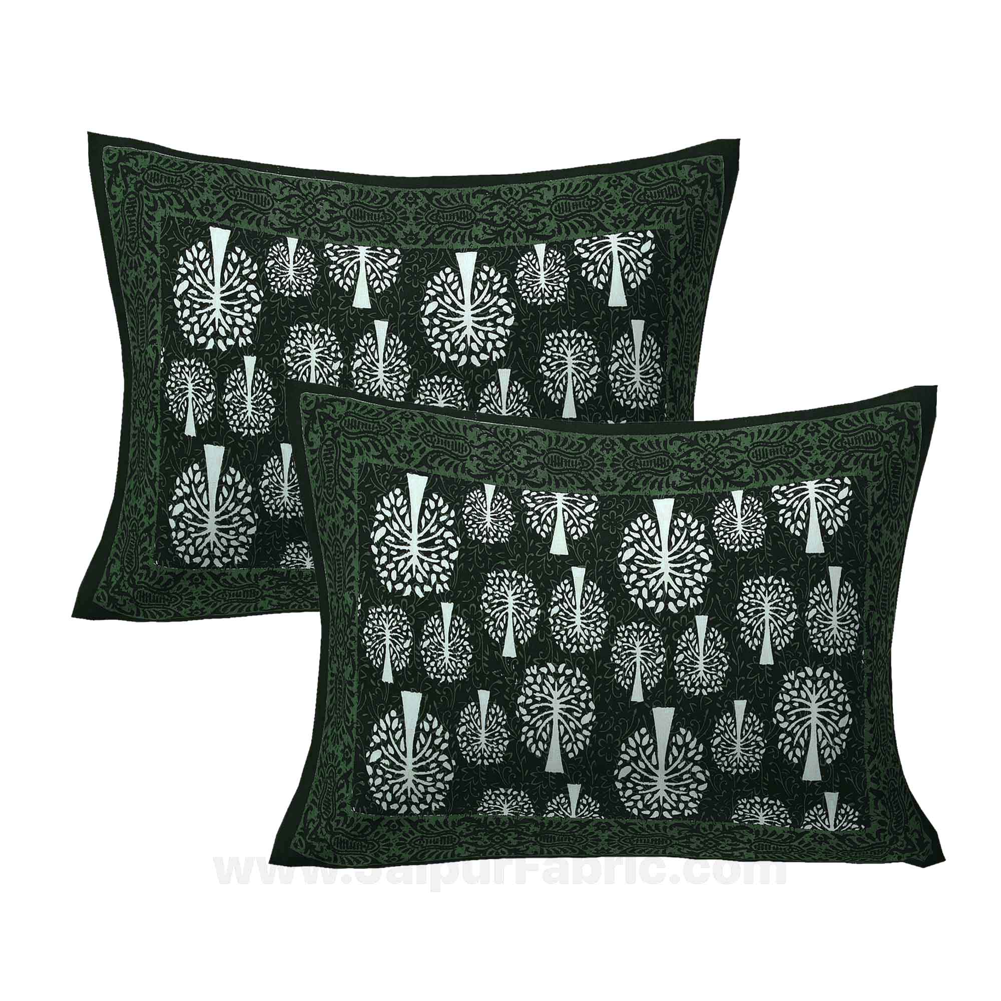 Green Palm Tree Pure Cotton Jaipuri Dabu Print Bedsheet
