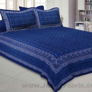 Royal Blue Retro Print Pure Cotton Jaipuri Dabu  Bedsheet