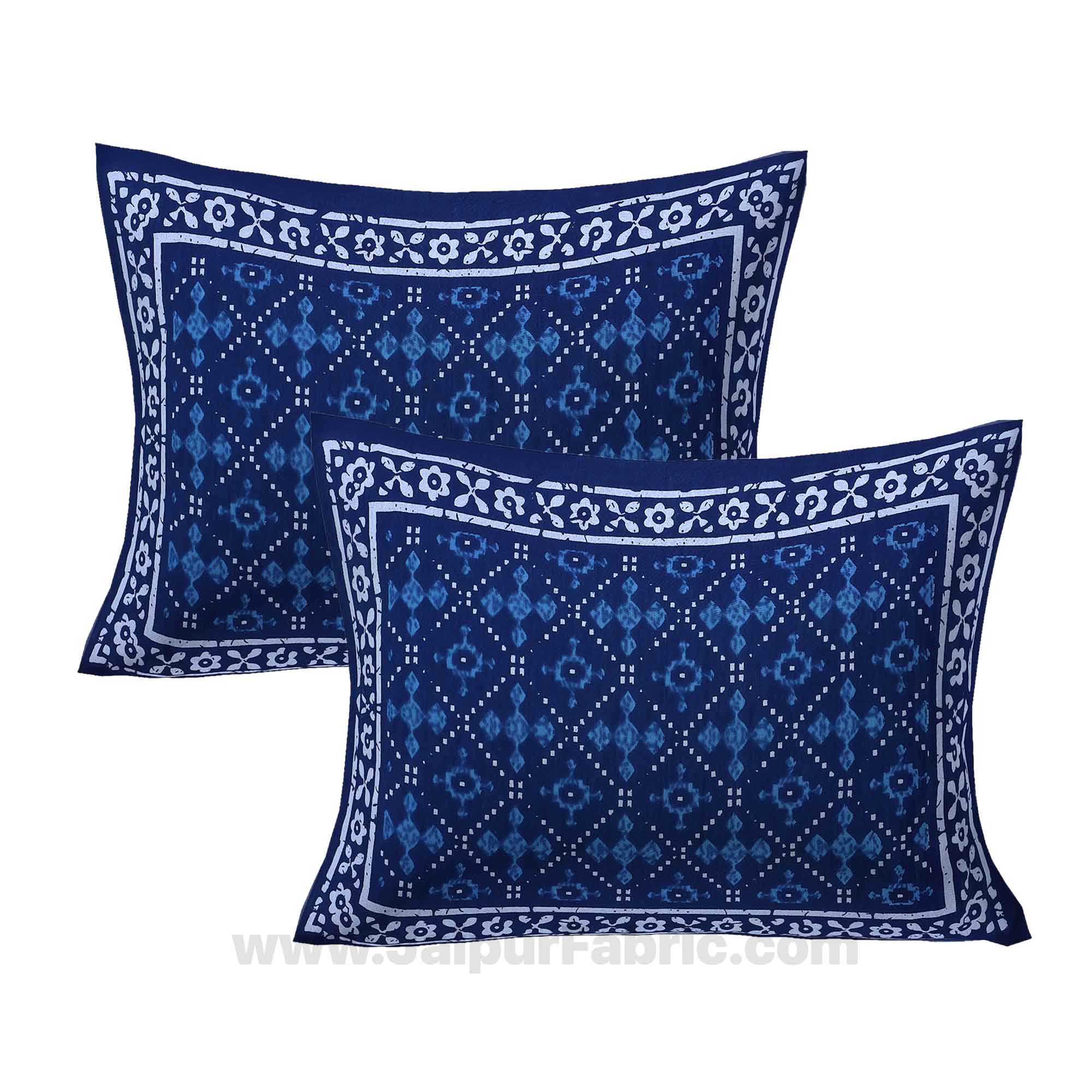 Royal Blue Retro Print Pure Cotton Jaipuri Dabu  Bedsheet
