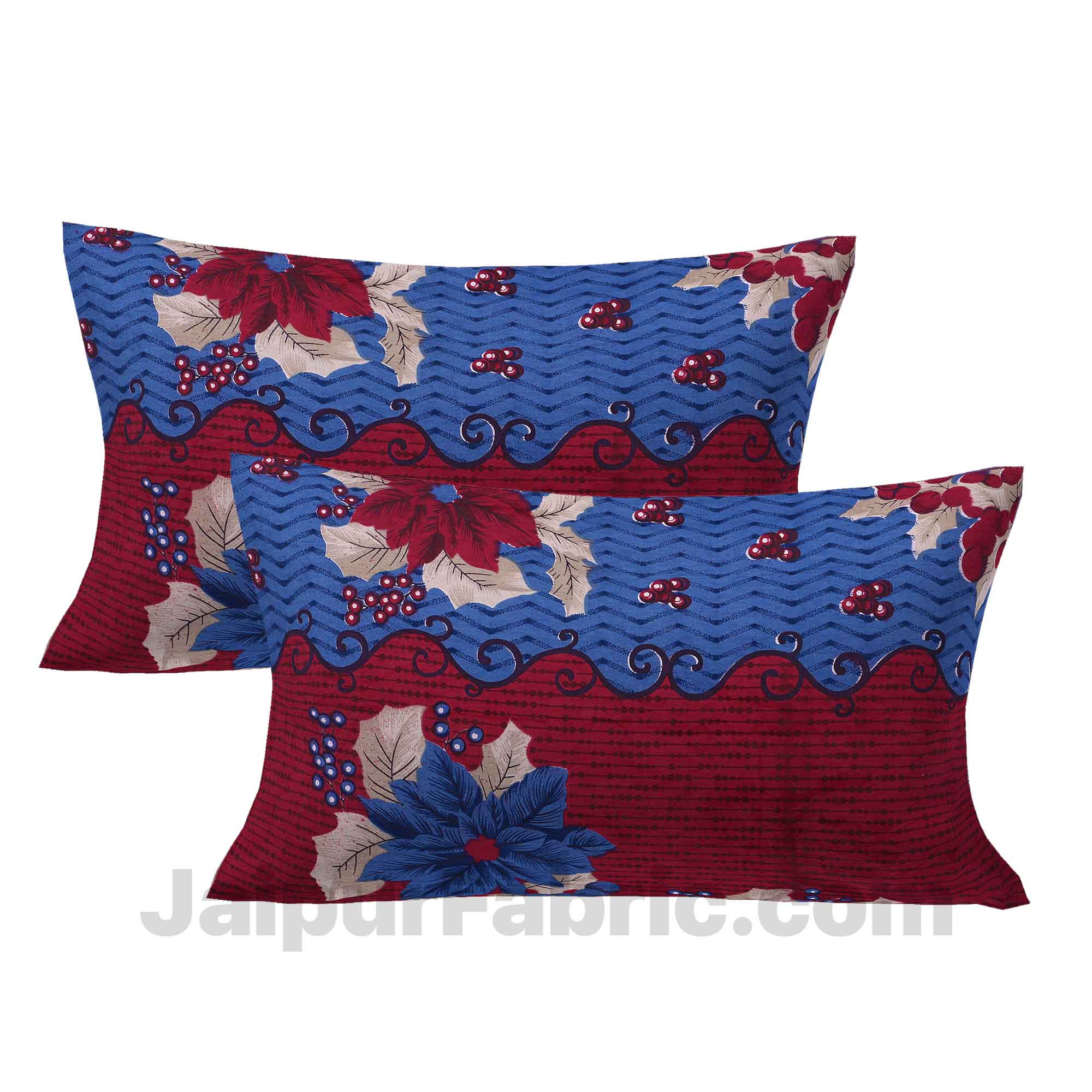 Pure Cotton Maroon and Blue Floral Jaipuri Procian Bedsheet