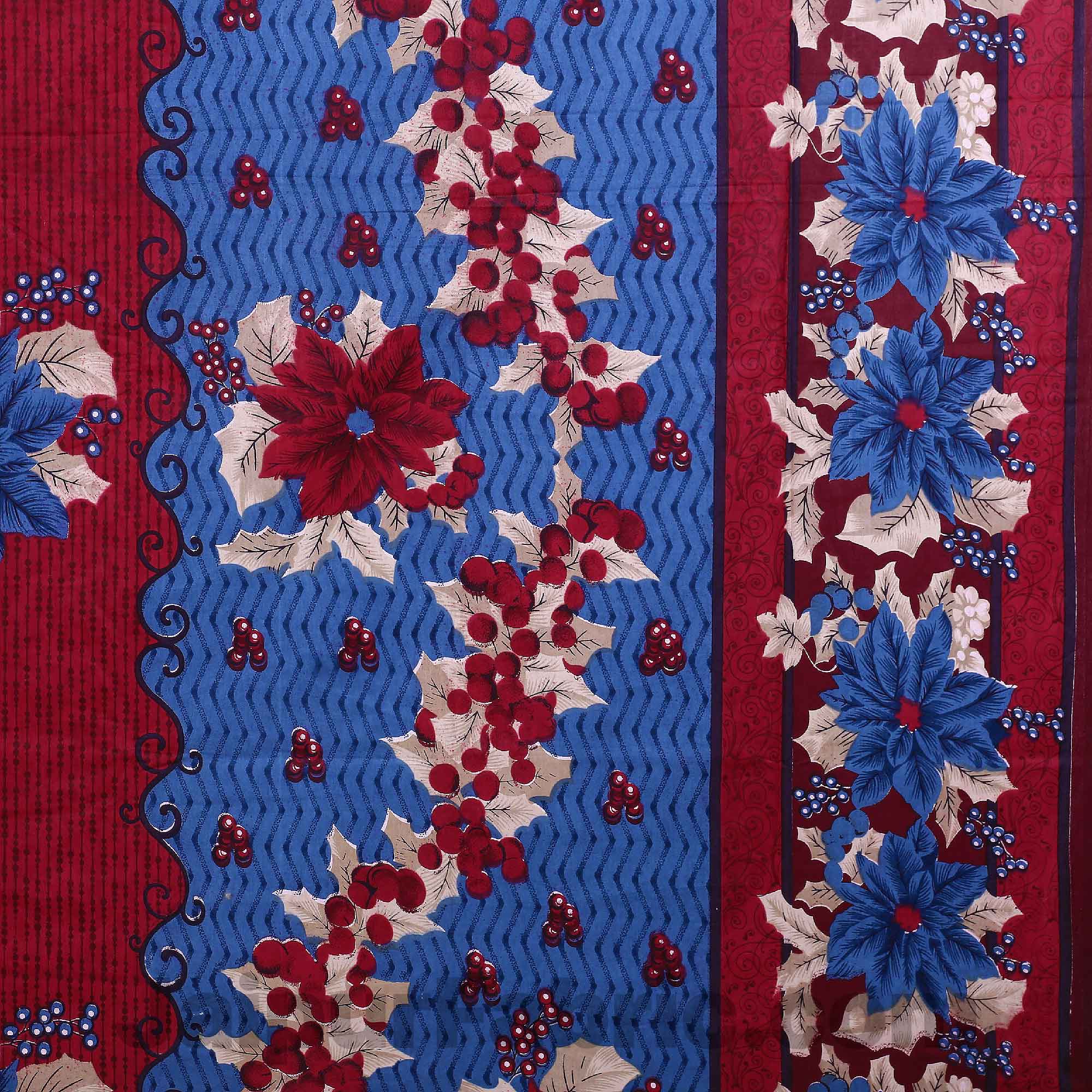 Pure Cotton Maroon and Blue Floral Jaipuri Procian Bedsheet