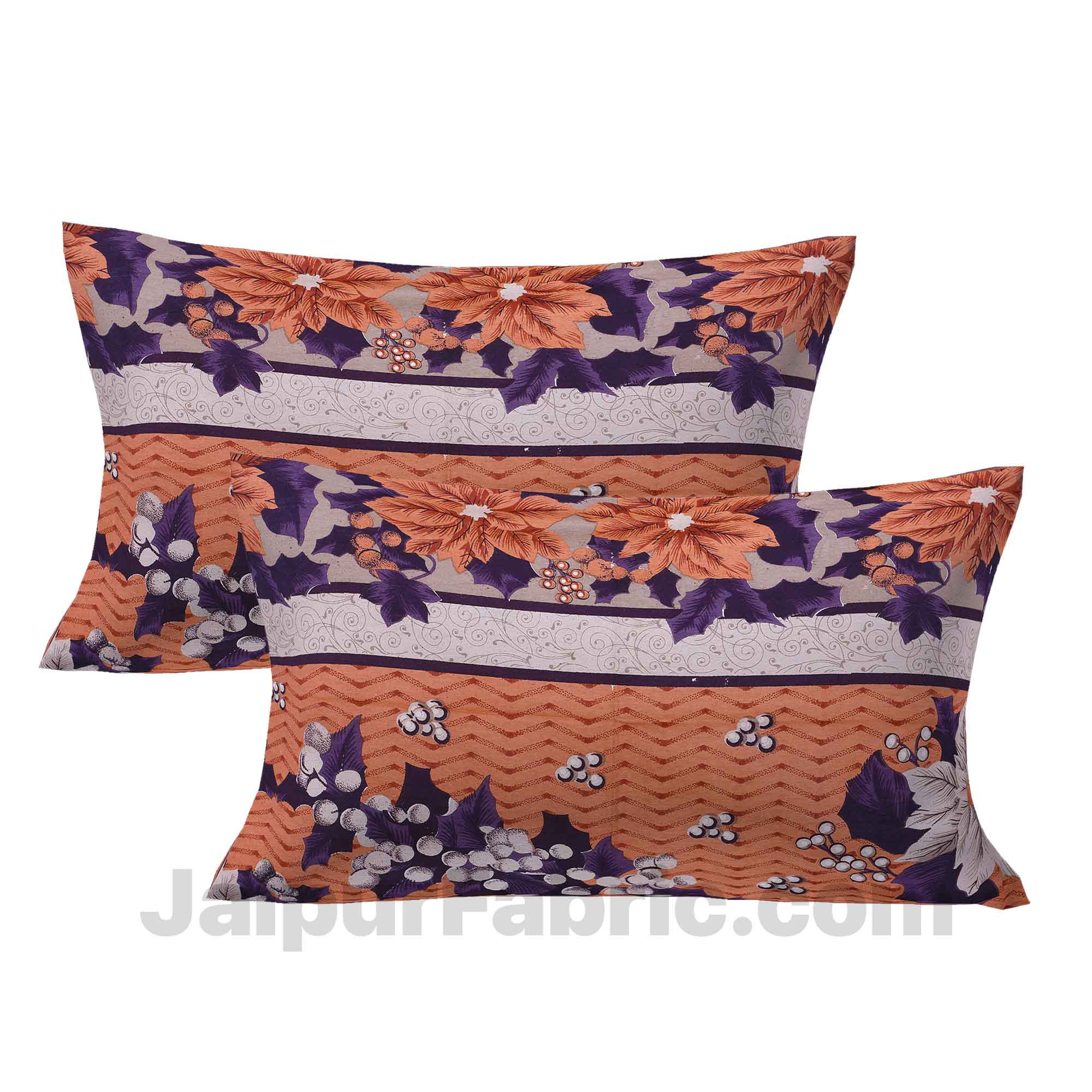Pure Cotton Mistyrose and Brown Color Floral Jaipuri Procian Bedsheet