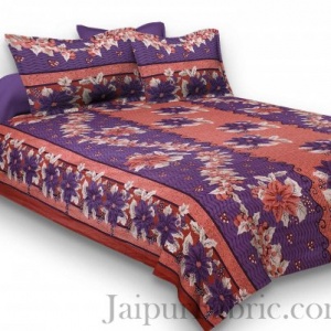 Pure Cotton Rusty and Purple Floral Jaipuri Procian Bedsheet