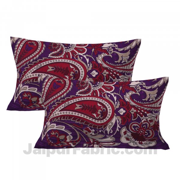Pure Cotton Purple Checks and Paisley Floral Jaipuri Procian Bedsheet