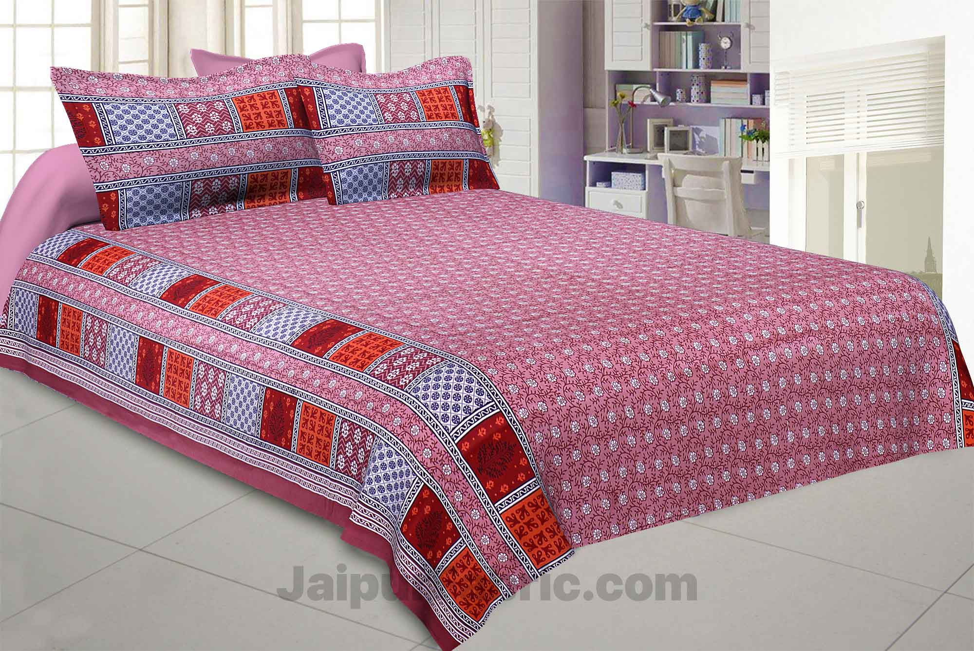 Pure Cotton Taffy Color Small Floral Jaipuri Procian Bedsheet