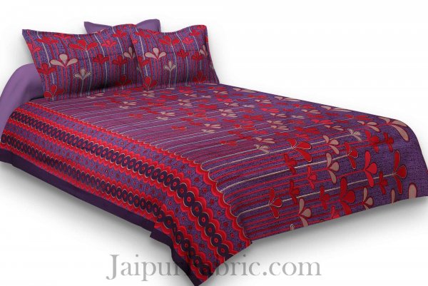 Pure Cotton Purple Base Red Leaves Print Jaipuri Procian Bedsheet