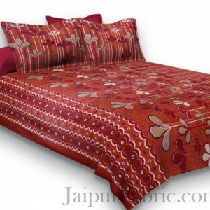 Pure Cotton Chery Base Red Leaves Print Jaipuri Procian Bedsheet