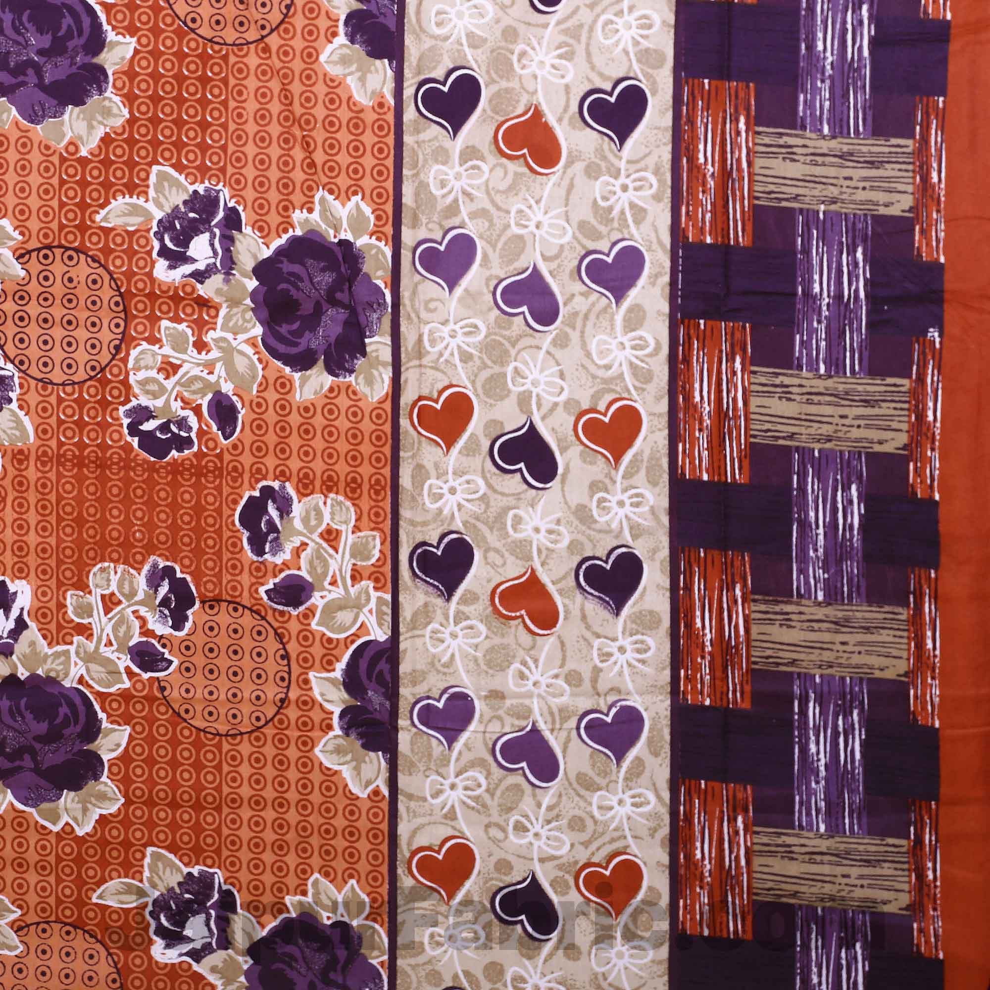 Pure Cotton Brown Base Purple Floral Jaipuri Procian Bedsheet