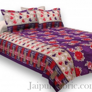 Pure Cotton Purple Base Red Floral Jaipuri Procian Bedsheet